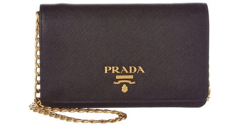 prada leather luxe saffiano leather chain wallet resale